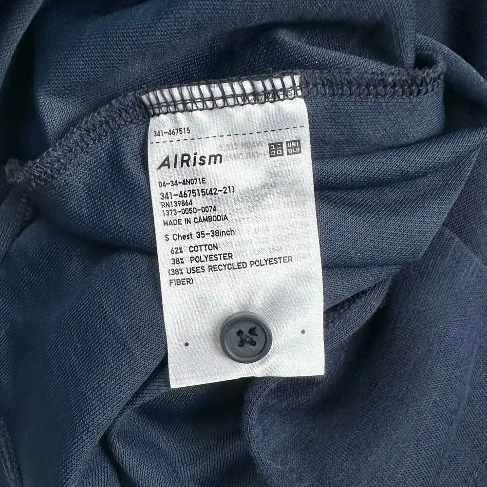 Uniqlo | Men | AIRism Navy Cotton Open Collar SS Button Up Shirt | Small